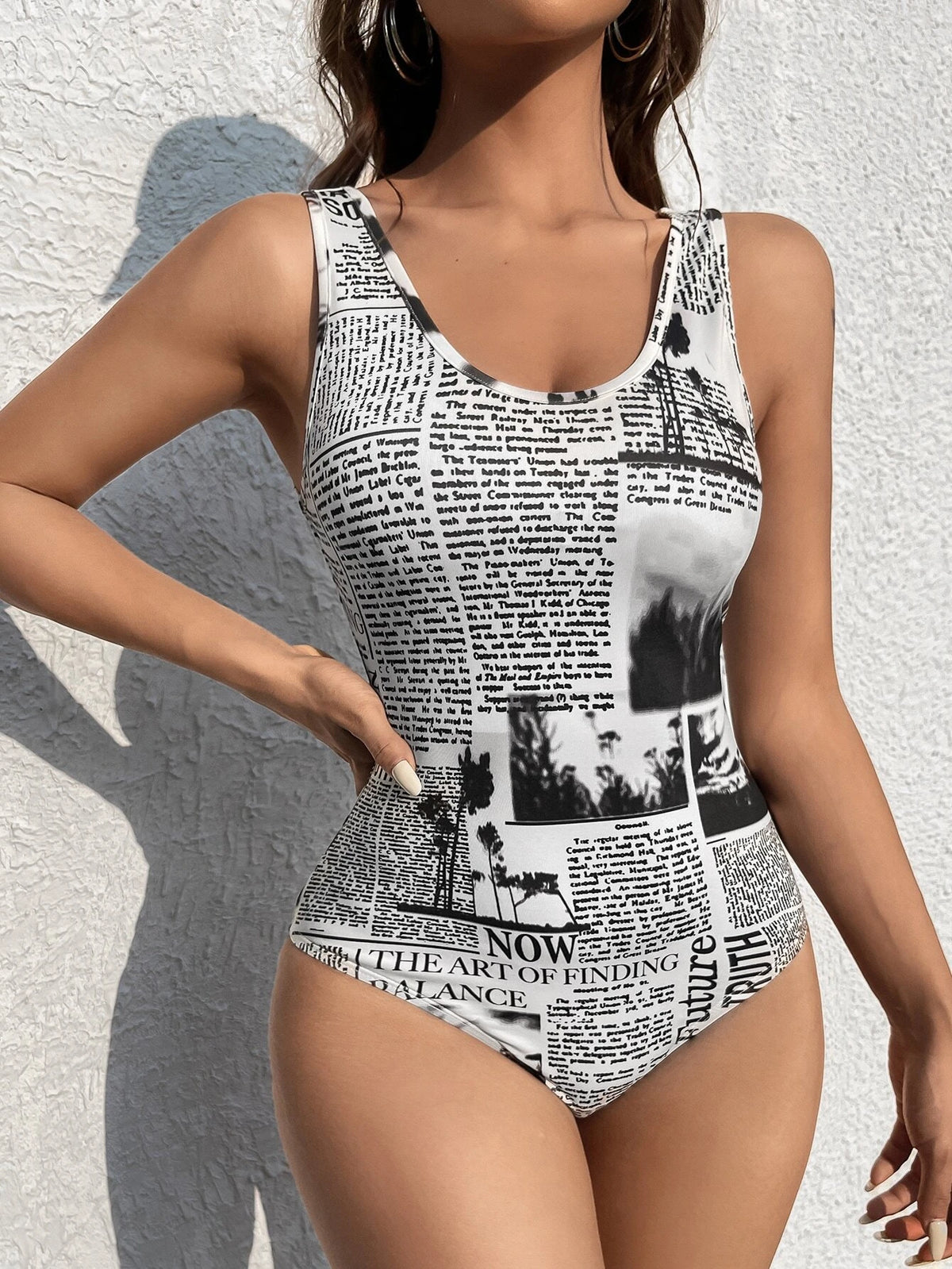 Newspaper Print Tank Bodysuit