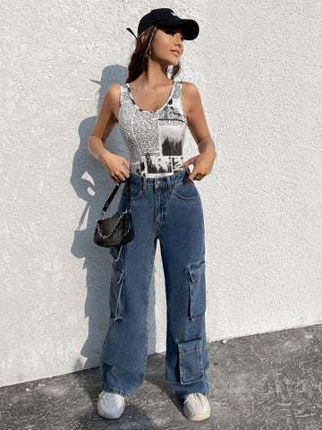 Newspaper Print Tank Bodysuit