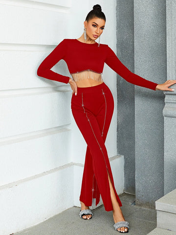 Glamaker Fringe Hem Crop Tee & Split Hem Pants