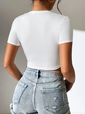 Solid Scoop Neck Crop Tee