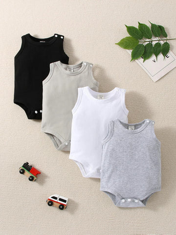 Newborn Baby 4pcs Solid Tank Bodysuit