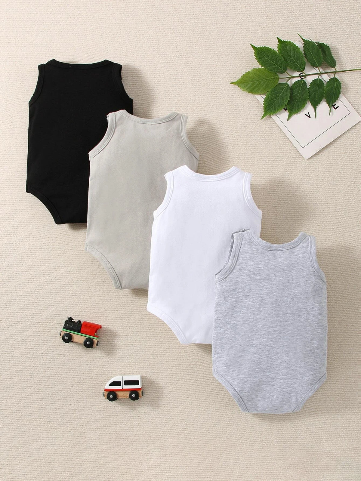 Newborn Baby 4pcs Solid Tank Bodysuit