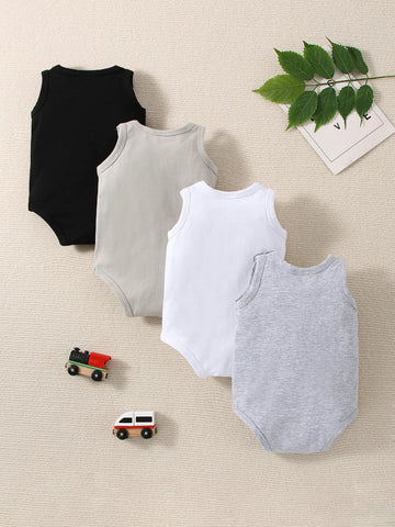 Newborn Baby 4pcs Solid Tank Bodysuit
