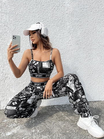 EZwear Letter Graphic Cami Top & Sweatpants