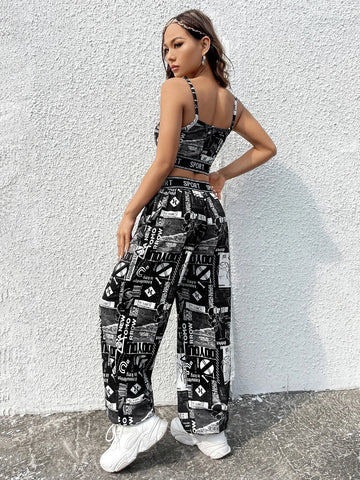 EZwear Letter Graphic Cami Top & Sweatpants