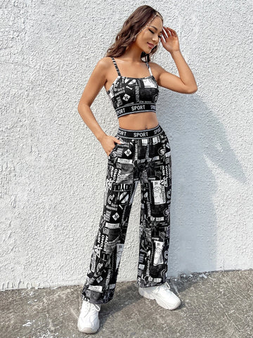 EZwear Letter Graphic Cami Top & Sweatpants