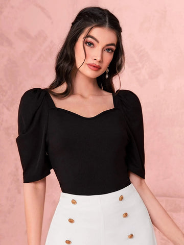 Sweetheart Neck Puff Sleeve Tee