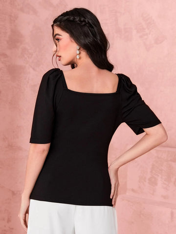 Sweetheart Neck Puff Sleeve Tee