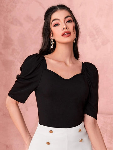 Sweetheart Neck Puff Sleeve Tee