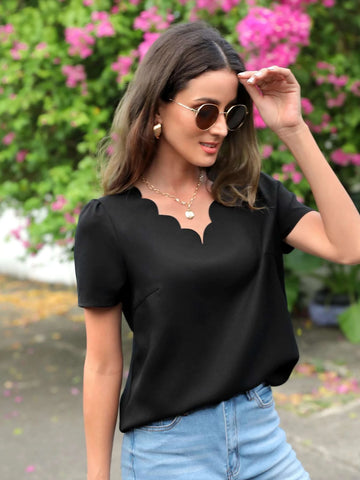 EMERY ROSE Scallop Trim Puff Sleeve Blouse