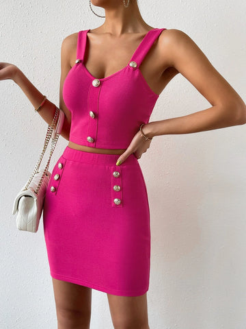 Button Front Cami Top & Bodycon Skirt