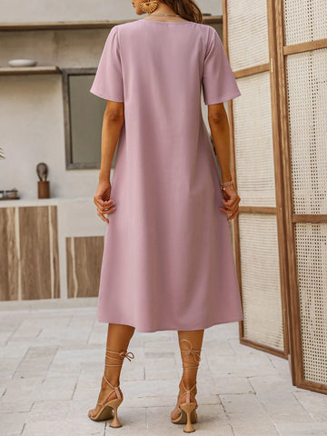 Solid Button Front Tunic Dress