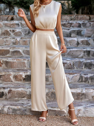 Solid Tank Top & Wide Leg Pants