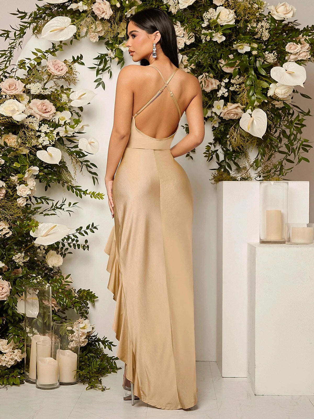 Belle Ruffle Trim Asymmetrical Hem Bridesmaid Dress