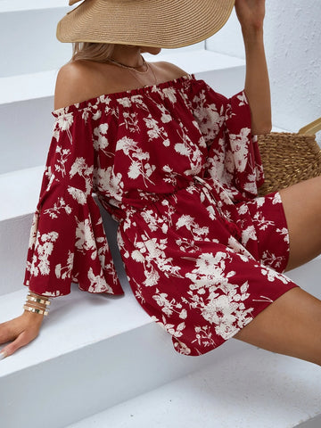 VCAY Floral Print Off Shoulder Romper