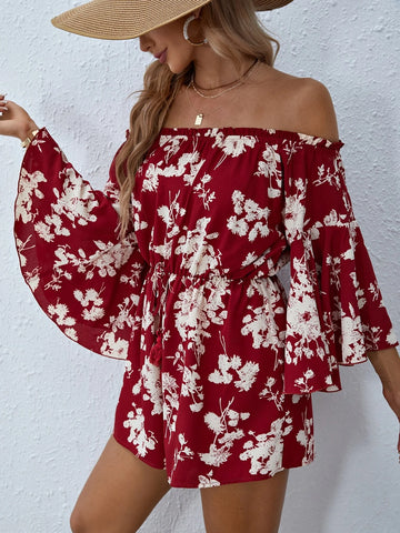VCAY Floral Print Off Shoulder Romper