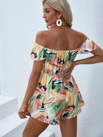 VCAY Allover Print Off Shoulder Romper