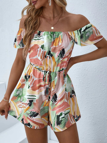 VCAY Allover Print Off Shoulder Romper
