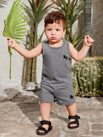 Baby Letter Graphic Tank Top & Track Shorts