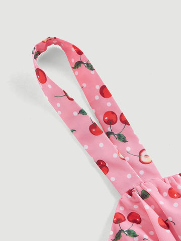 MOD Cherry Print Tie Front Tank Top & Skirt