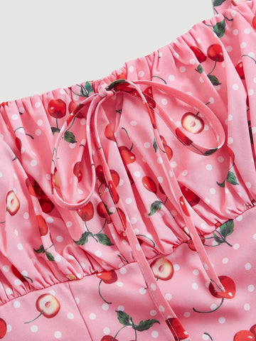 MOD Cherry Print Tie Front Tank Top & Skirt