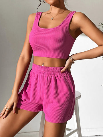 PETITE Ribbed Knit Crop Tank Top & Shorts