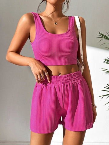PETITE Ribbed Knit Crop Tank Top & Shorts