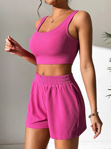 PETITE Ribbed Knit Crop Tank Top & Shorts