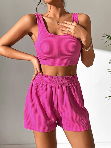 PETITE Ribbed Knit Crop Tank Top & Shorts