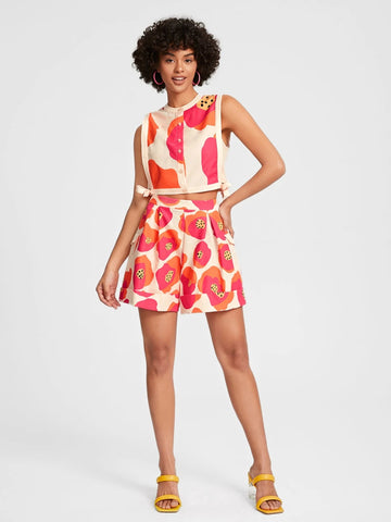 Floral Print Knot Side Cutout Back Crop Blouse