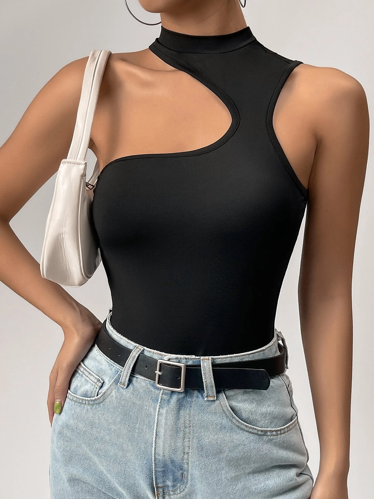 Mock Neck Cut Out Tank Bodysuit