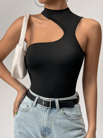 Mock Neck Cut Out Tank Bodysuit