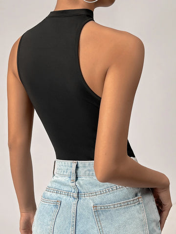 Mock Neck Cut Out Tank Bodysuit