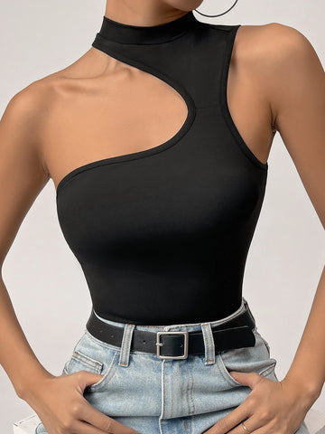 Mock Neck Cut Out Tank Bodysuit