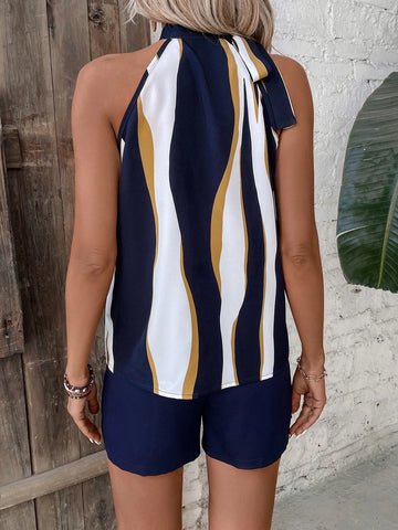 EMERY ROSE Colorblock Halter Top & Double Button Shorts