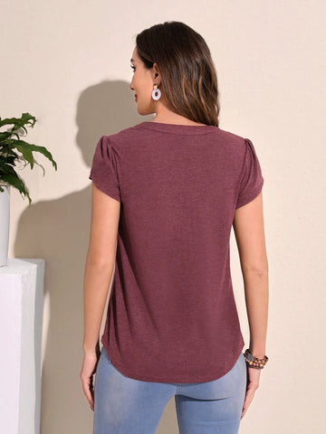 EMERY ROSE Notched Neck Curved Hem Tee