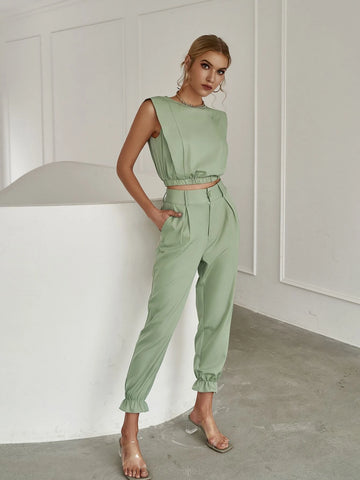 Sollinarry Shoulder Pad Tank Top & Carrot Pants