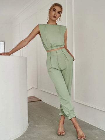 Sollinarry Shoulder Pad Tank Top & Carrot Pants