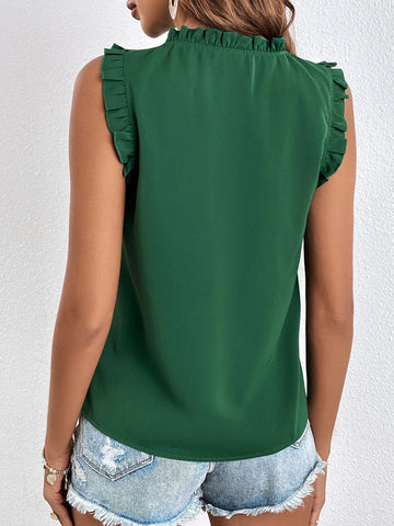 Frenchy Tie Neck Ruffle Trim Blouse