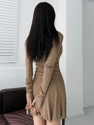 DAZY Solid Open Front Top & Lettuce Trim Halter Dress