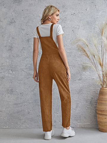 Frill Trim Pocket Front Cord Overalls