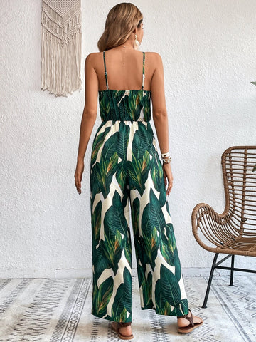 VCAY Tropical Print Wide Leg Cami Jumpsuit Without Belt