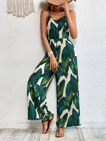 VCAY Tropical Print Wide Leg Cami Jumpsuit Without Belt