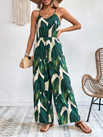 VCAY Tropical Print Wide Leg Cami Jumpsuit Without Belt
