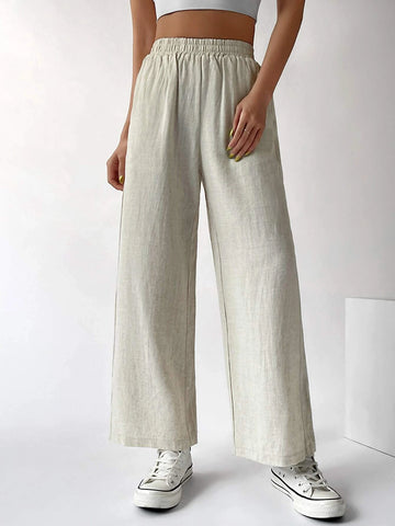 EZwear Elastic Waist Pocket Patched Wide Leg Pants