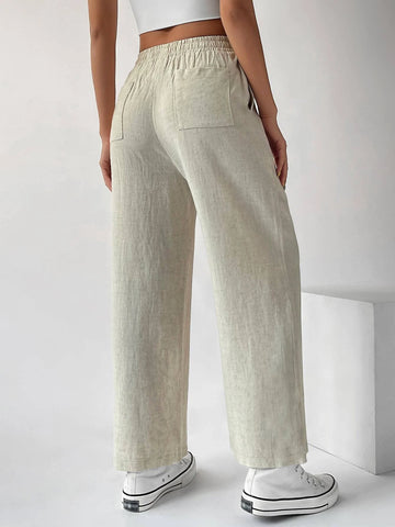 EZwear Elastic Waist Pocket Patched Wide Leg Pants