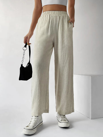 EZwear Elastic Waist Pocket Patched Wide Leg Pants