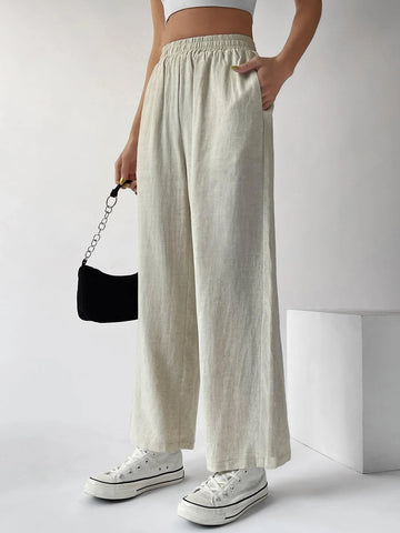EZwear Elastic Waist Pocket Patched Wide Leg Pants