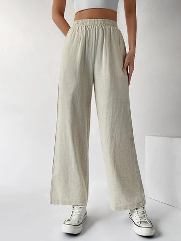 EZwear Elastic Waist Pocket Patched Wide Leg Pants