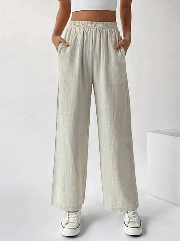 EZwear Elastic Waist Pocket Patched Wide Leg Pants